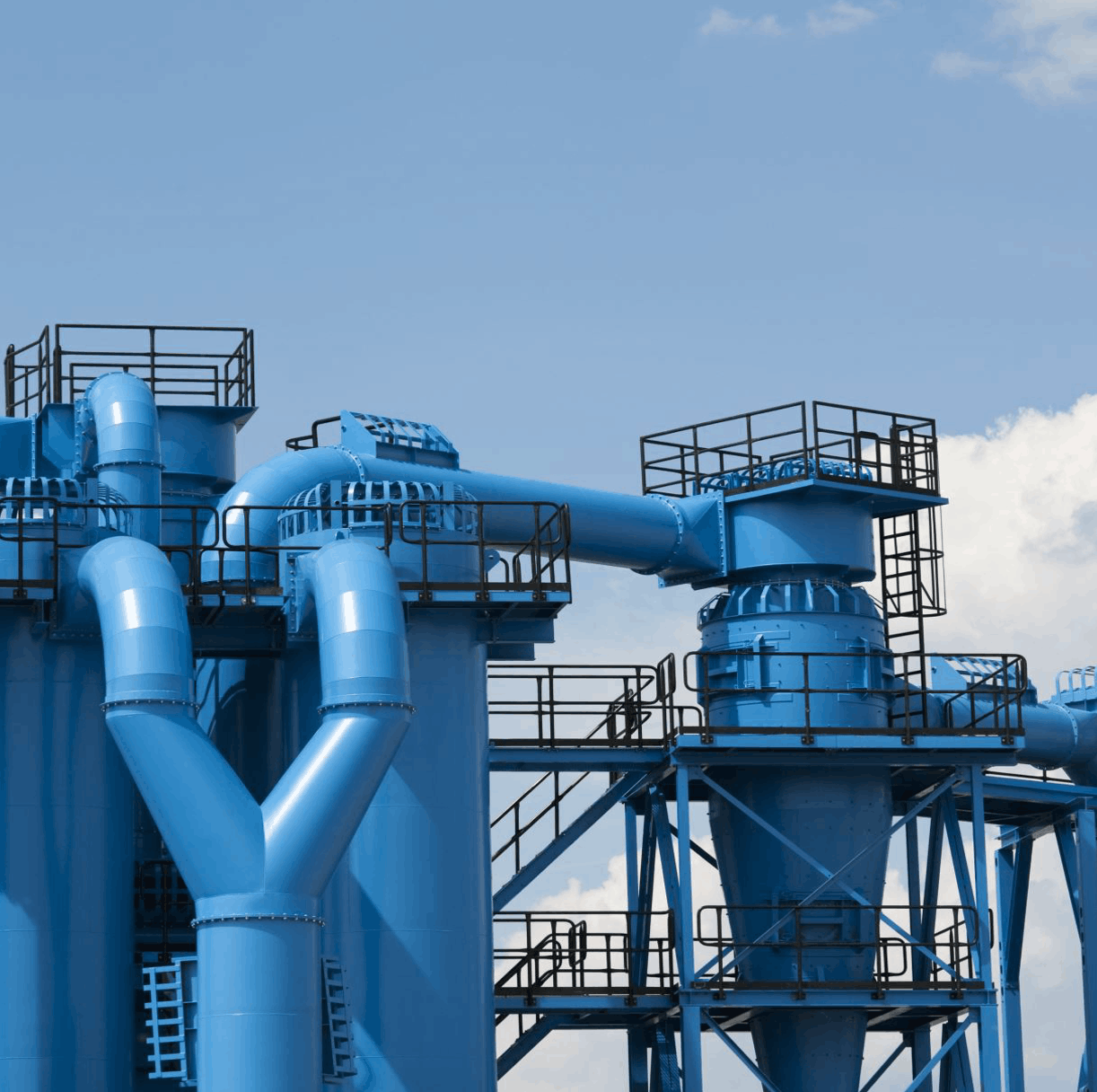 Blue industrial piping and critical infrastructure
